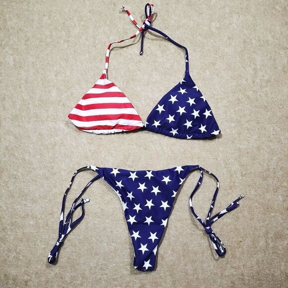 Patriotic Flag Print Stars and Stripes Triangle Bikini Set #1 - Picture 5 of 8